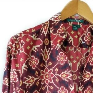NEW! LAUREN RALPH LAUREN Printed Tunic Top Blouse Lg.